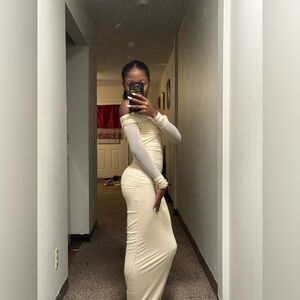 Elegant Cream Off-Shoulder Dress